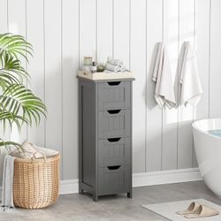 New 4 Drawers Bathroom Storage Cabinet Narrow Floor Side Cabinet for Home Kitchen Dining Room, Gray