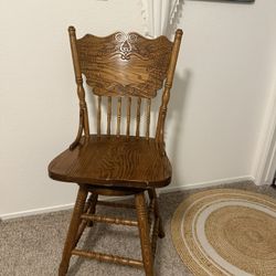 Set Of (3) Bar Stools Swivel Oak
