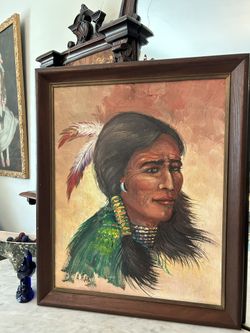 VINTAGE NATIVE AMERICAN INDIAN PORTRAIT OIL PAINTING