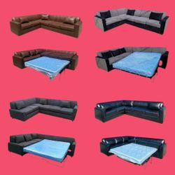 BRAND NEW 7X9FT SECTIONAL COUCHES SOFA COUCHES,  WITH SLEEPER, BROWN , BLACK  LEATHER CHARCOAL, GRANITE FABRIC,  CUSTOM MADE AVAILABLE 