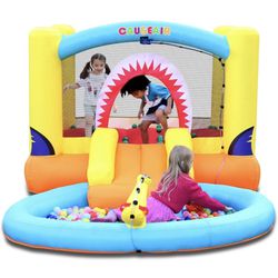 Inflatable Bounce House with Ball Pit & Water Slide,Wet & Dry Use,Water Spray Gun,Basketball Hoop,Bouncy House for Toddler Kids