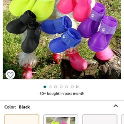 Cdycam Puppy Dogs Candy Colors Anti-Slip Waterproof Rubber Rain Shoes Boots Paws Cover (Black, Large)