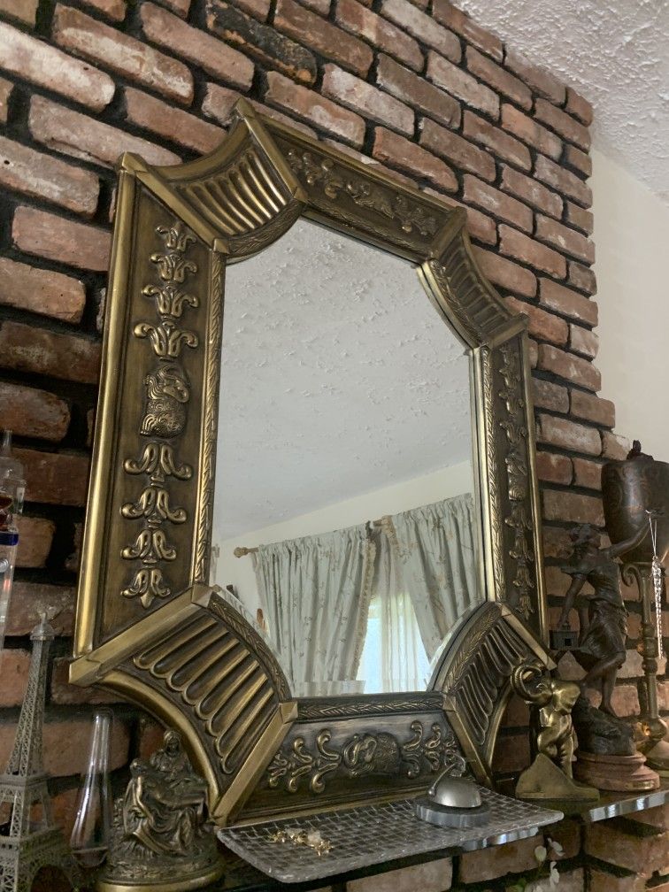 Beveled Mirror Frame Elephant Accent Wall Decor Entry Hallway bathroom Oriental Middle Eastern
