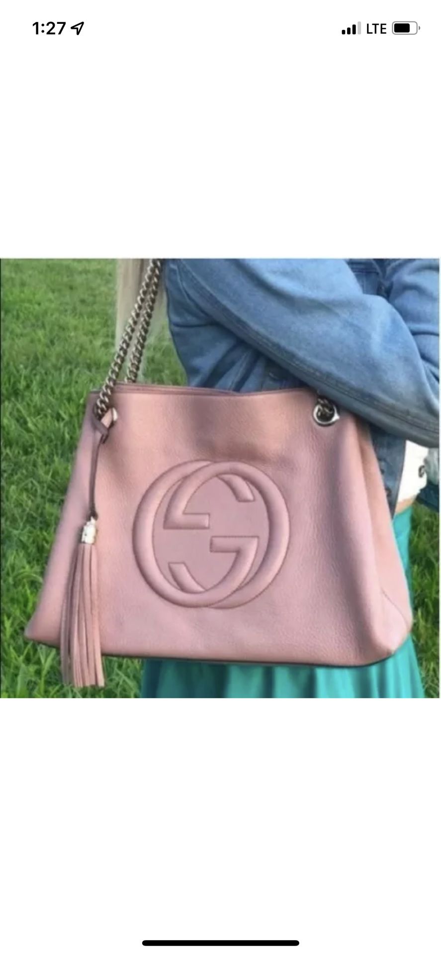 RARE Gucci Soho Blush Pink Medium Tote with Chain AUTHENTIC