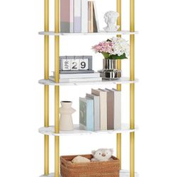 5 Tier Open Bookshelf, Modern Arched Bookcase Display Shelf Racks, Wooden Bookcase Storage Shelves Metal Frame, Tall Storage Organizer for Living Room