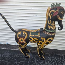 Carved Wood Elephant Horse Statue.