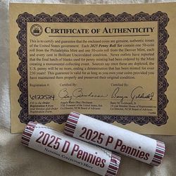 2025 P/D Pennie Rolls With Certificate For Authenticity