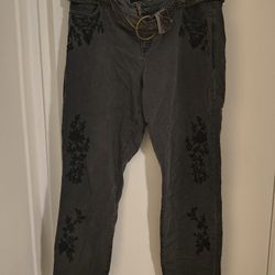 Torrid Boyfriend Cut - 24T - Embroidered Charcoal Grey Denim Jeans