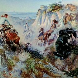 GREAT FATHER'S DAY GIFT! "Wild Horse Hunters" by Charles Russell, Unframed Print, Wall Art - Outer Print: 35"x23"  Image: 31.5"x20", 
