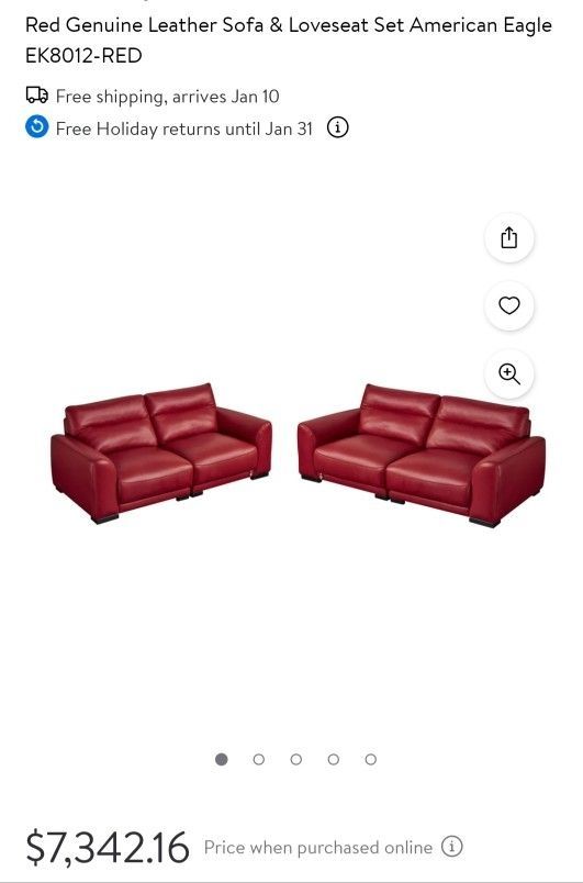 Red Genuine Leather Sofa & Loveseat Set