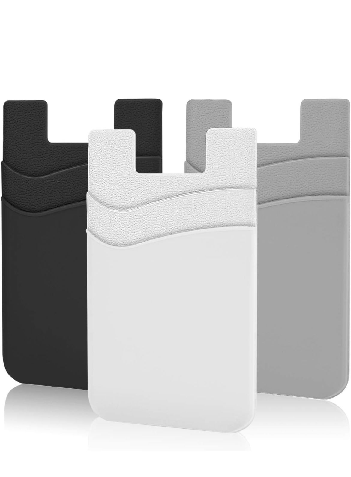 Phone Card Holder Silicone Stick-On Wallet - Compatible with iPhone, Samsung, Android Phones - Black, White, Grey