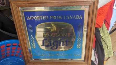 VINTAGE Molson LIGHT BEER SIGN MIRRORED W WOODEN FRAME MAKE OFFER