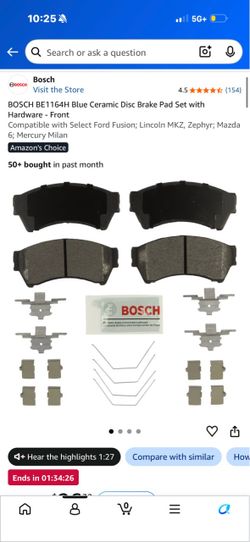 BOSCH BE1164H Blue Ceramic Disc Brake Pad Set with Hardware - Front