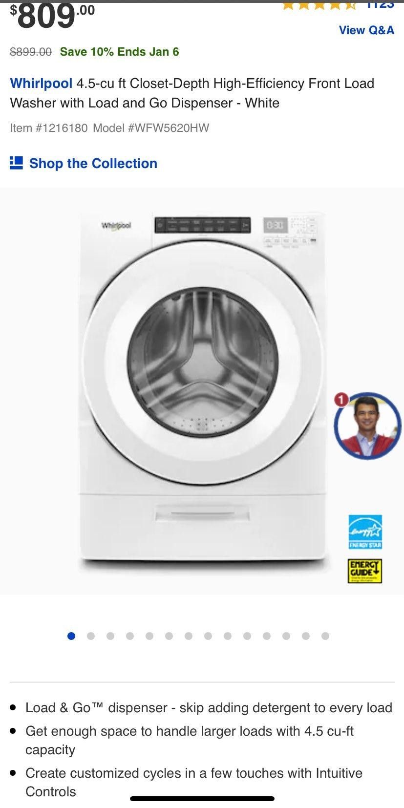 4.5 cu ft Whirlpool High Efficiency Front Load Washer