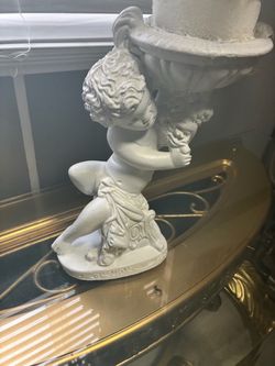 White Cherub Figurine with White Flowers
