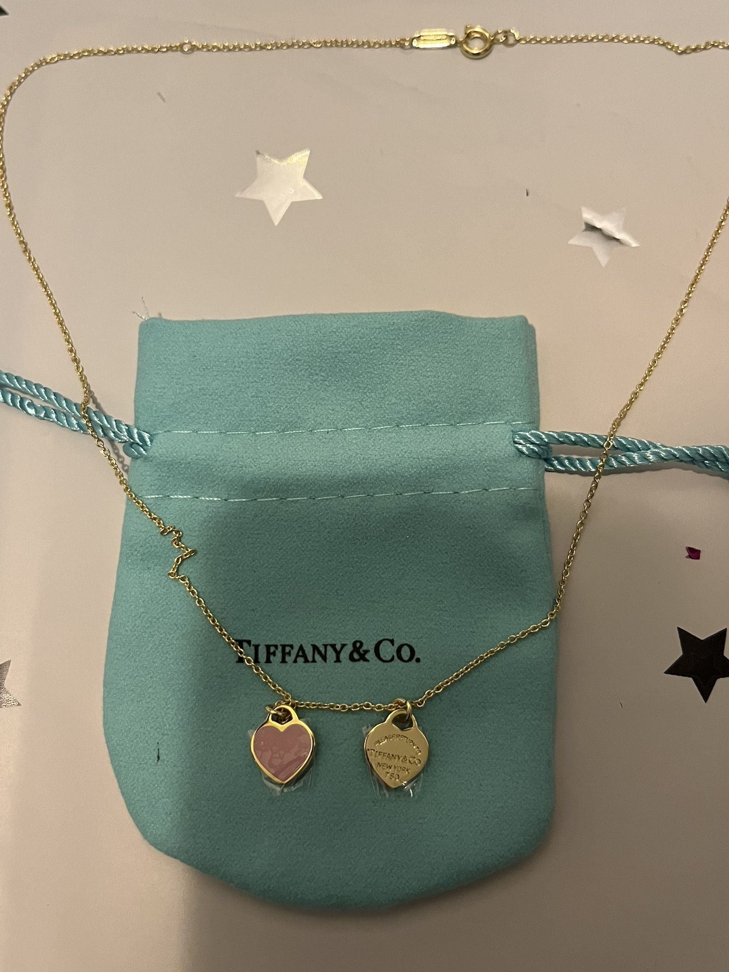 Tiffany & Co Double Heart Pink Pendant Necklace