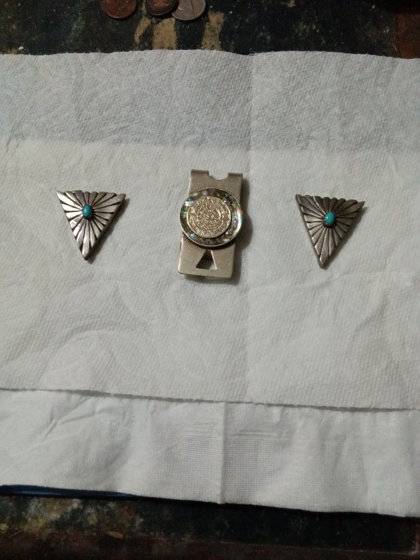 Turquoise money clip and collar clips