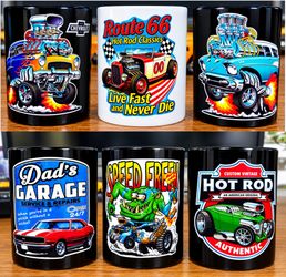 Custom made large old school Hot Rod coffee cups