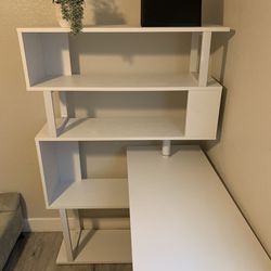 White L Shaped Bookshelf Desk