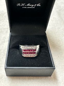 Effy 925 Sterling Silver Ruby & Clear Stone Band Ring Size 9