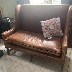 Antique zebra Print And Leather Loveseat 
