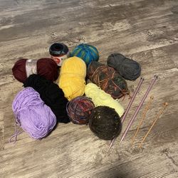 Yarn, Crochet Thread, 2 Sets Of Knitting Needles