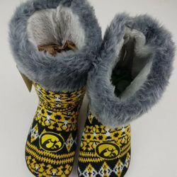 Iowa Hawkeyes Women's Size XLG Aztec Slipper Boots Faux Fur Forever Collectible