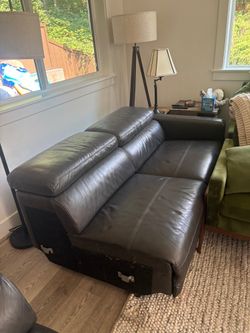 Grey Leather Reclining Sectional Sofa