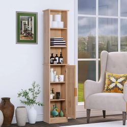 65'' Tall Bathroom Storage Cabinet Organizer, Wood, Slim Design, 6 Shelves