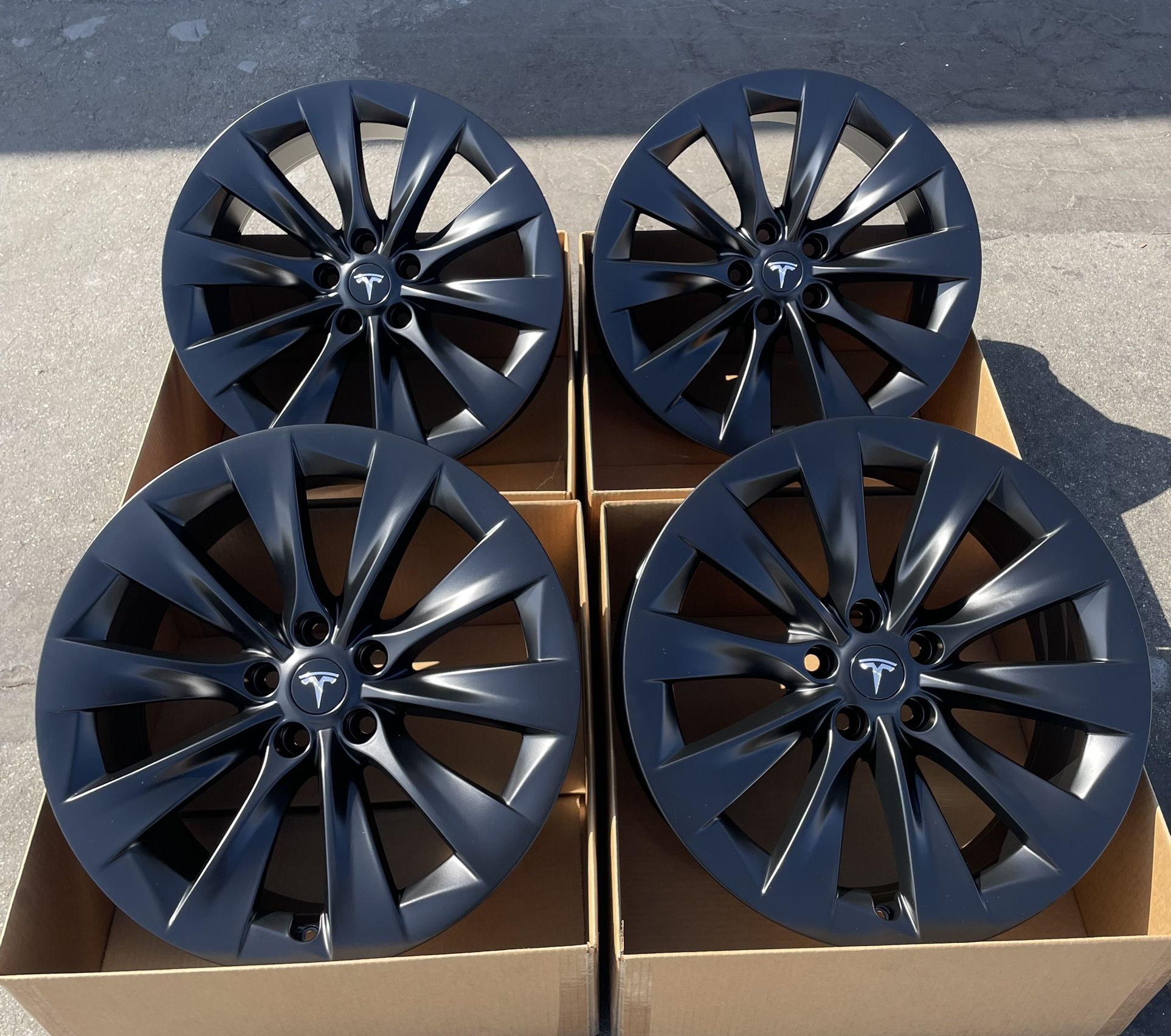 19” Tesla Model S Slipstream OEM Wheels Satin Black POWDER COAT EXCHANGE