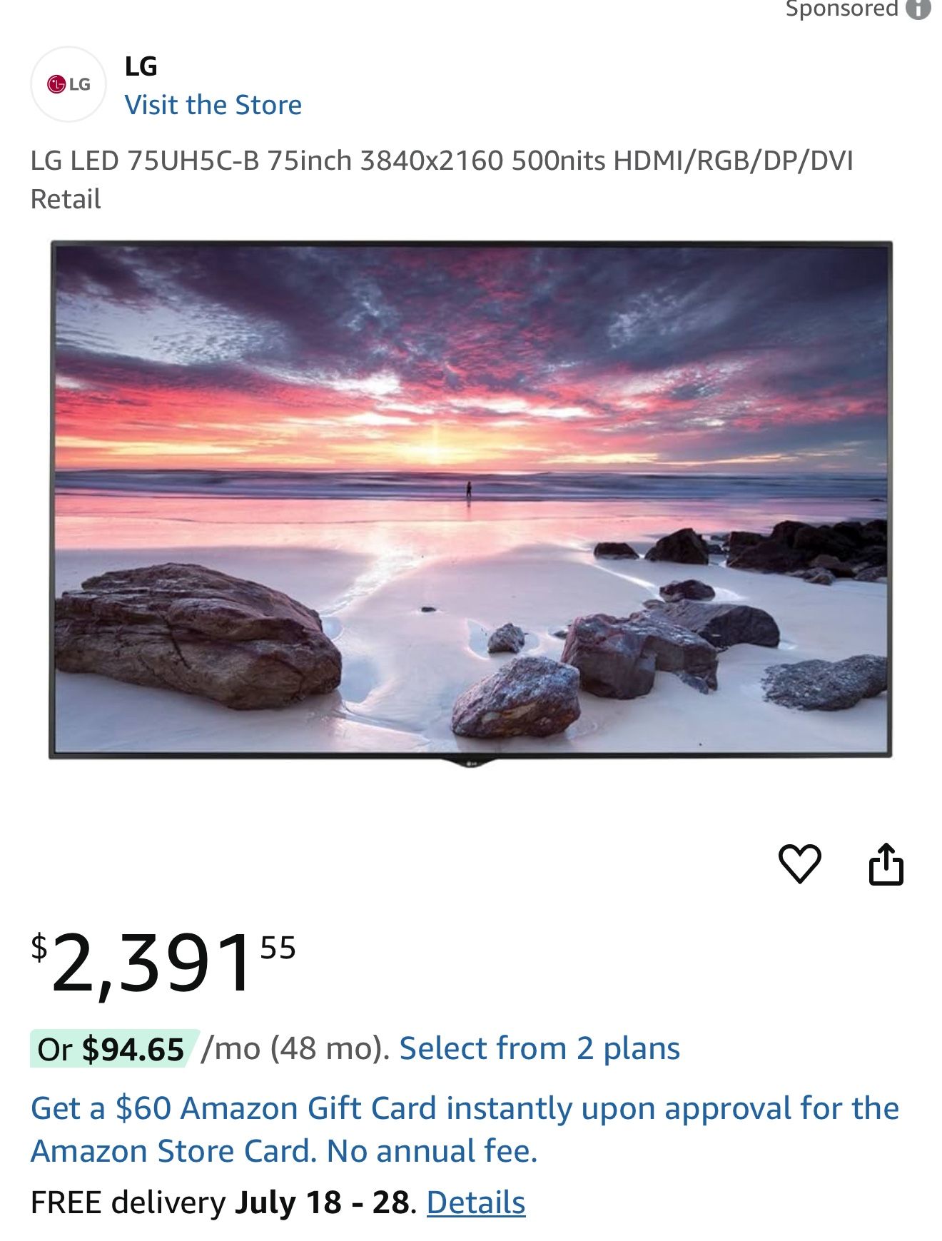 75 Inch Office Or Business Tv
