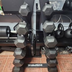 Inspire Fitness 210lb PVC Hex Dumbbell Set with A-frame Rack