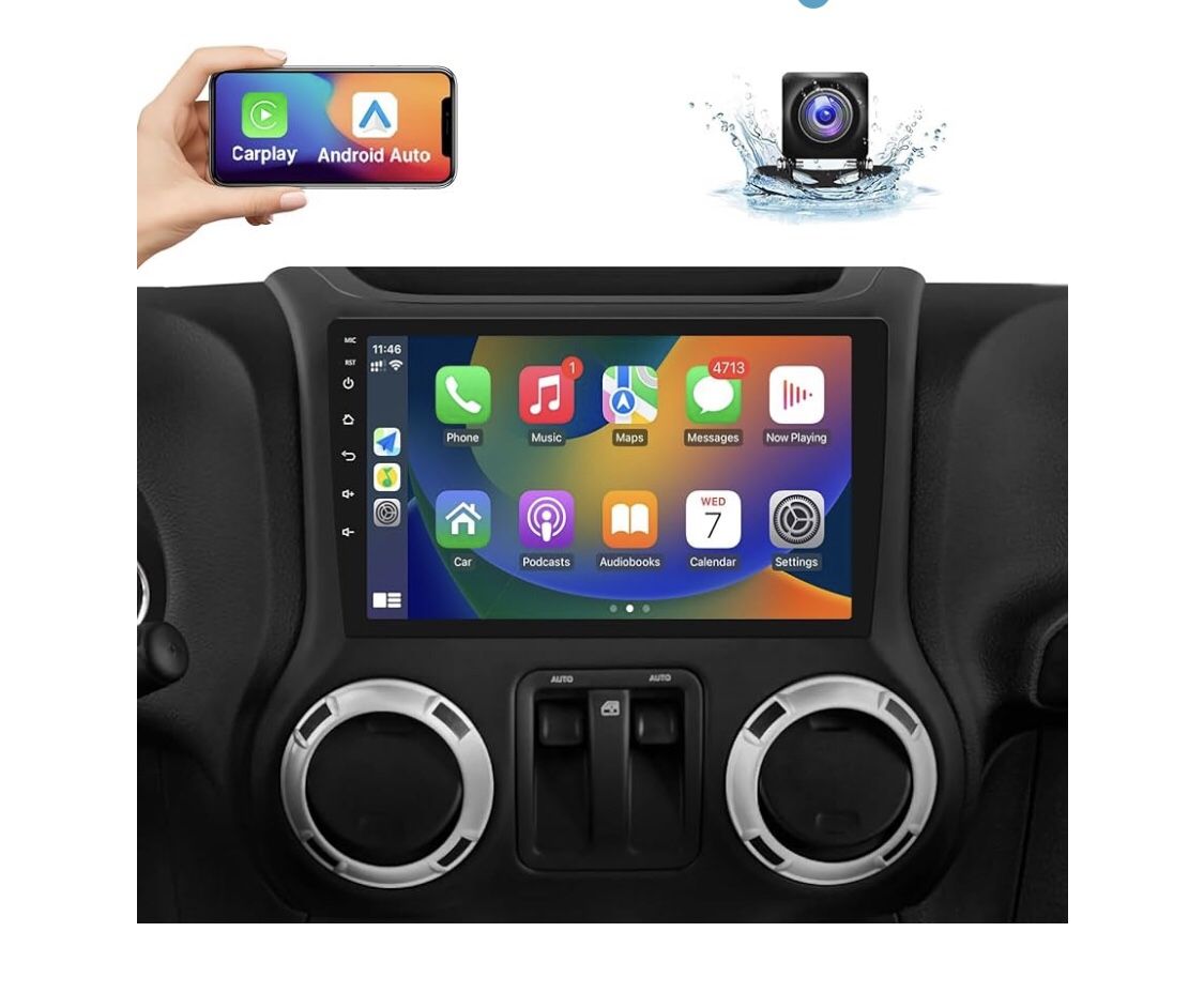 Jeep Dodge CarPlay Android Auto, 2+32G Touchscreen Car Radio Bluetooth/in Dash GPS Navigation/WiFi/SWC/Camera