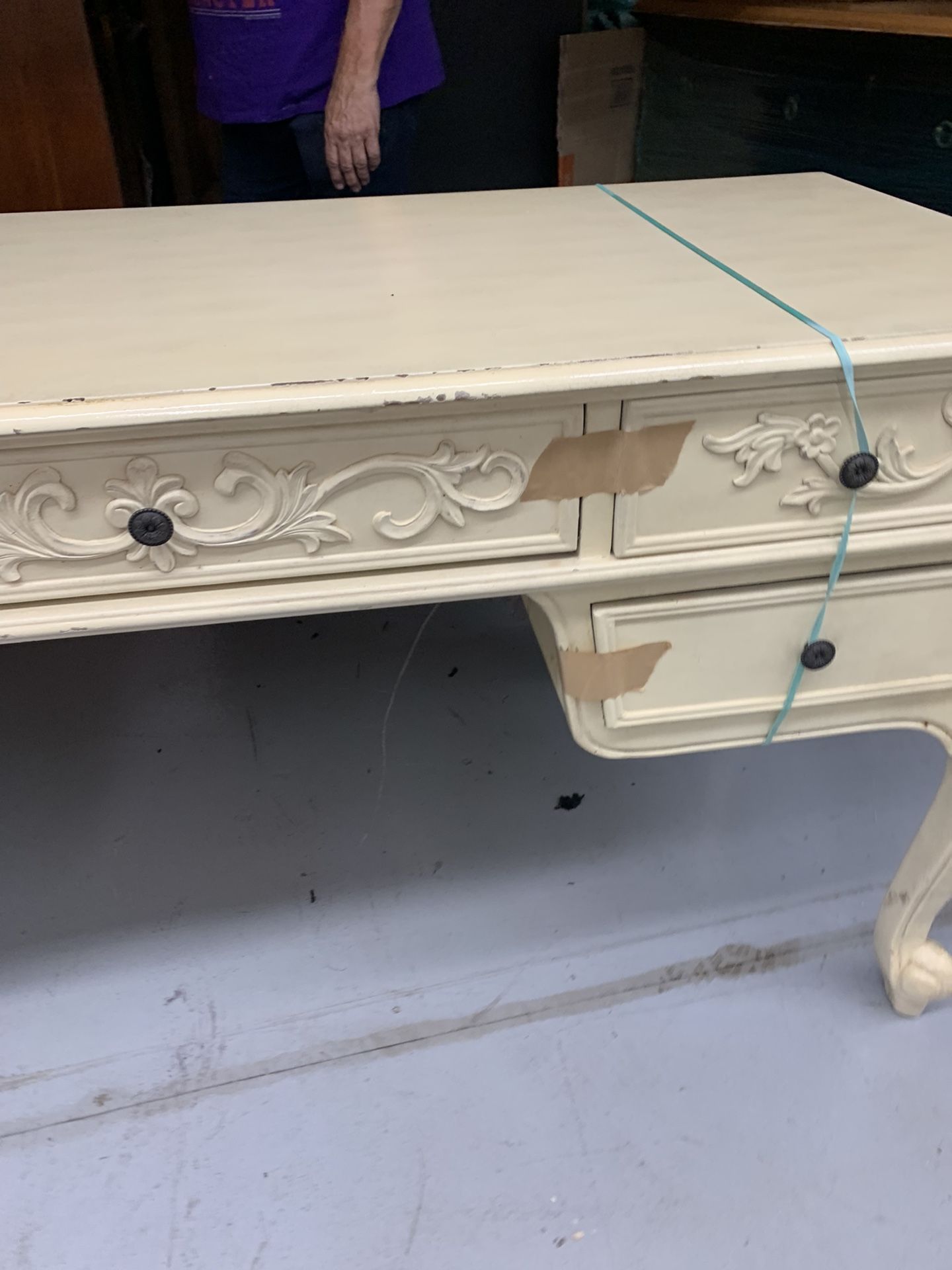 Stylish White Elegant Desk & Matching Credenza
