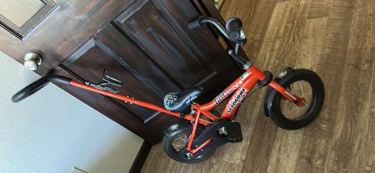 Toddler bike with push handle and training wheels , 12"