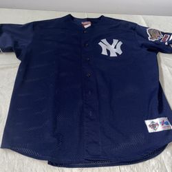 Authentic World Series New York Yankees Majestic Jersey Mens Xxl Blue Sewn Clean