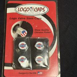 Set of four Datsun  logo chrome metal wheel tire valve stem caps new