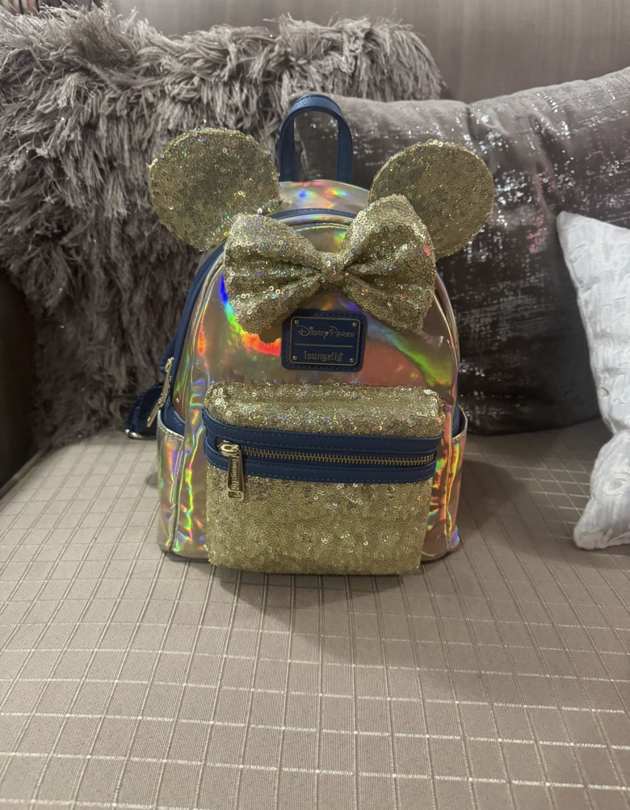 Loungefly EARidescent Gold Sequin Backpack Disney Parks 50th Anniversary NEW