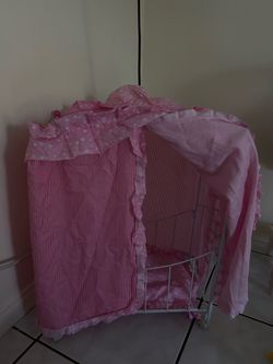 Vintage Pink Doll Canopy Crib Bed w/ Curtains – Fits Barbie, Bratz & Similar Dolls