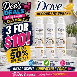 Dove Deodorant Sprays 3 For $10
