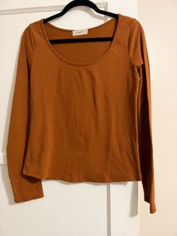 Rust Orange Ribbed Long Sleeve Top