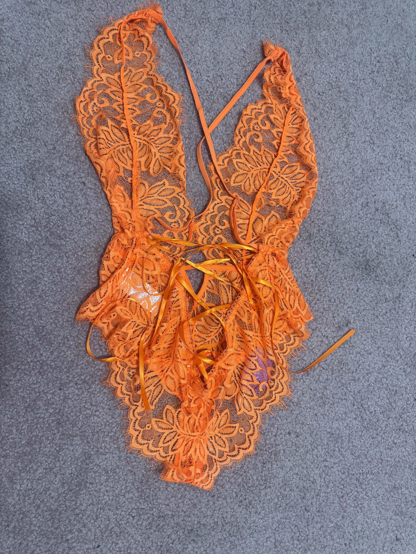New Medium Orange Lace Bodysuit Lingerie