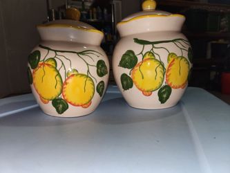 Lorren Home Trends Lemon Collection Ceramic Canister Set with Lemon Design