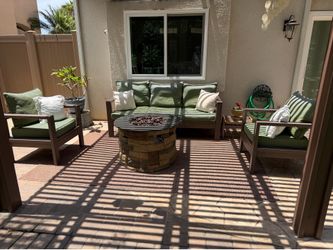 Outdoor Set: Sofa, Chairs, Gas Firepit