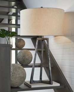 Ashley “Maddy” Table Lamp – NEW – Rustic Metal Base + Linen Shade – L235664