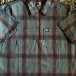 FB County Checker Shirt Mens XL 27x31.5 Plaid Blend Button Up Short Sleeve