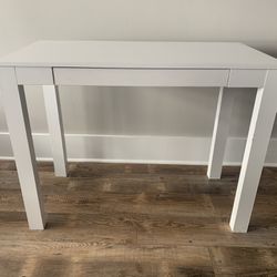 White minimalist wooden desk 20”D x 39”W x 30”H