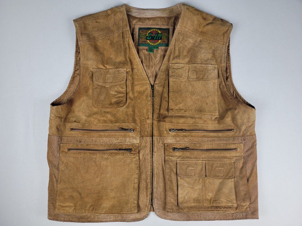 Global Identity Brown Suede Leather Vest G-111 Pelle Cuero Piel Cuir Men's XL