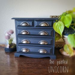 Black Painted Jewelry Box with Drawers