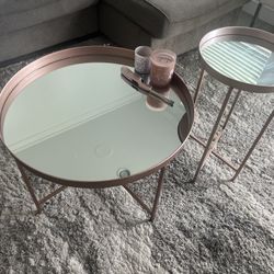 Side Table / Center Table / Glass / Rose Gold / Mirror /